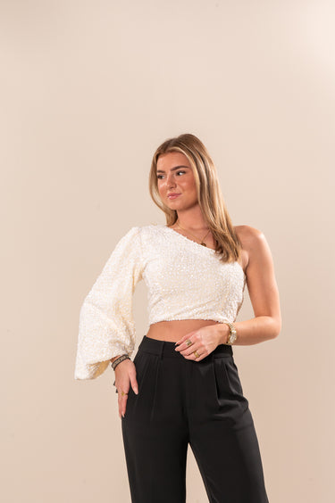 Cropped One shoulder Sparkle creme