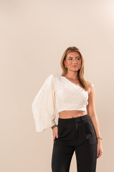 Cropped One shoulder Sparkle creme